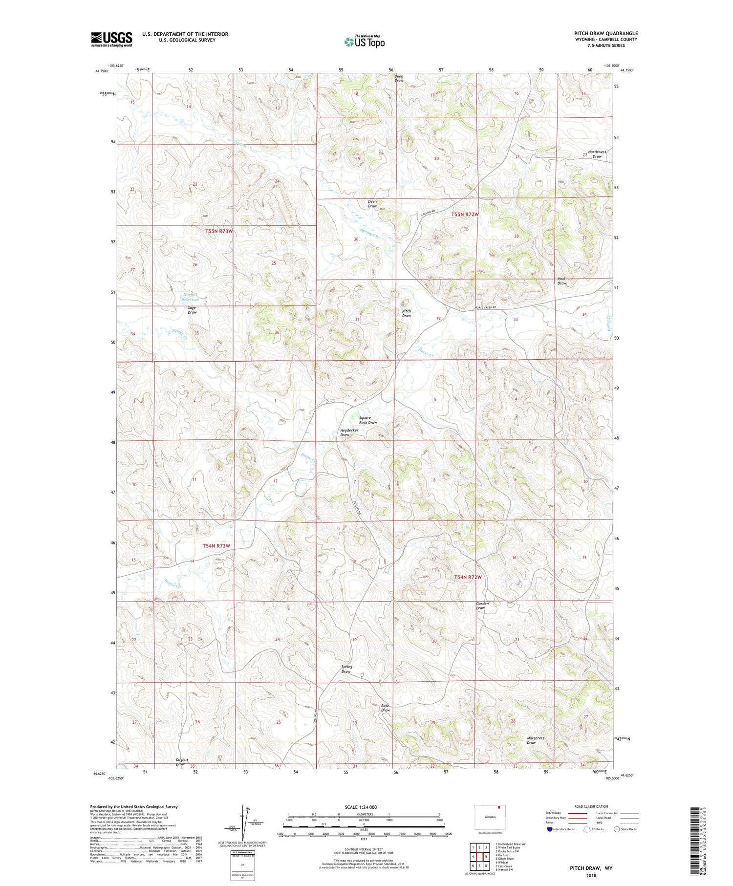 Pitch Draw Wyoming US Topo Map Image