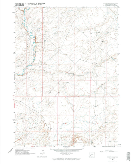 Classic USGS Pittman Well Wyoming 7.5'x7.5' Topo Map Image
