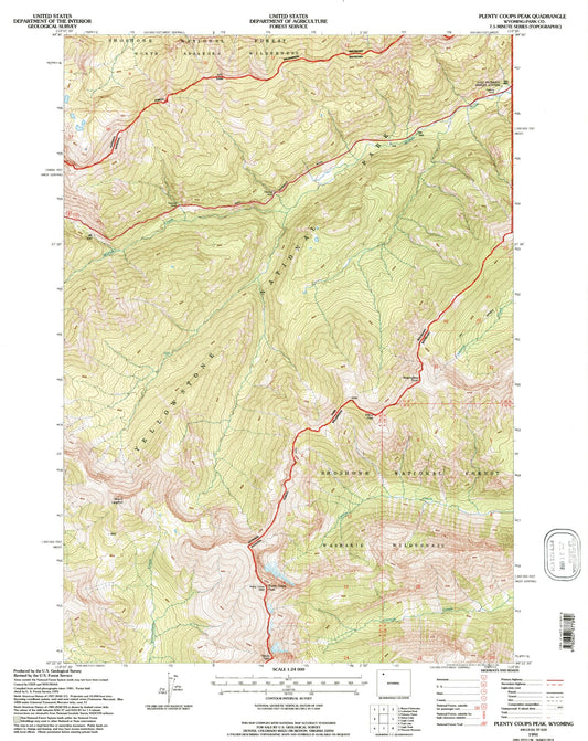 Classic USGS Plenty Coups Peak Wyoming 7.5'x7.5' Topo Map Image