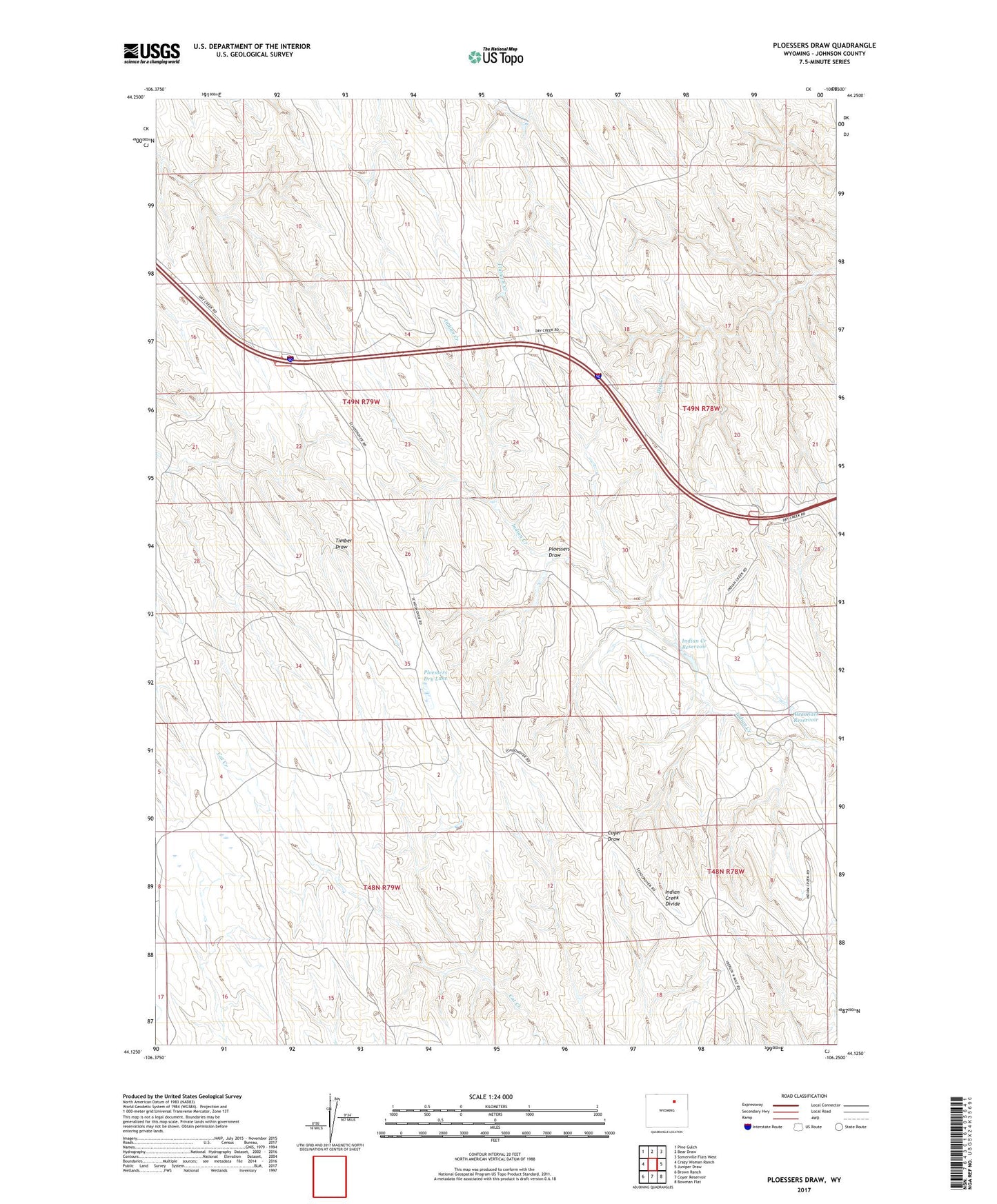 Ploessers Draw Wyoming US Topo Map Image