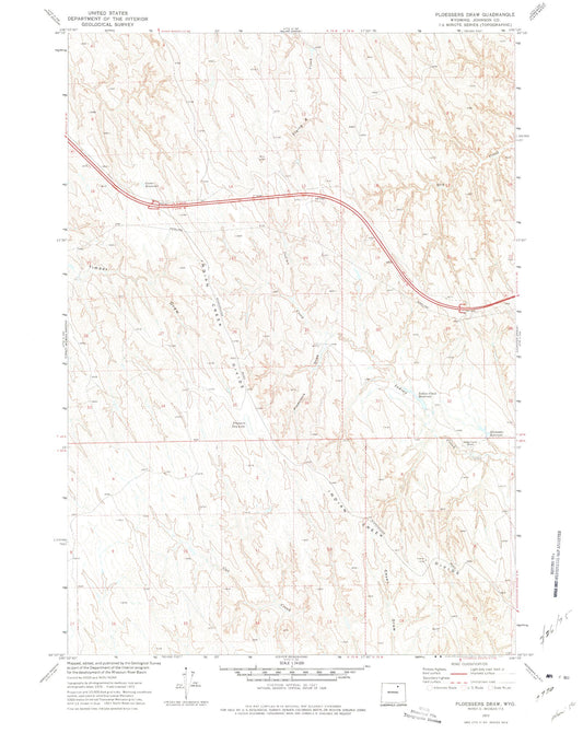 Classic USGS Ploessers Draw Wyoming 7.5'x7.5' Topo Map Image