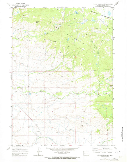 Classic USGS Pocket Creek Lake Wyoming 7.5'x7.5' Topo Map Image