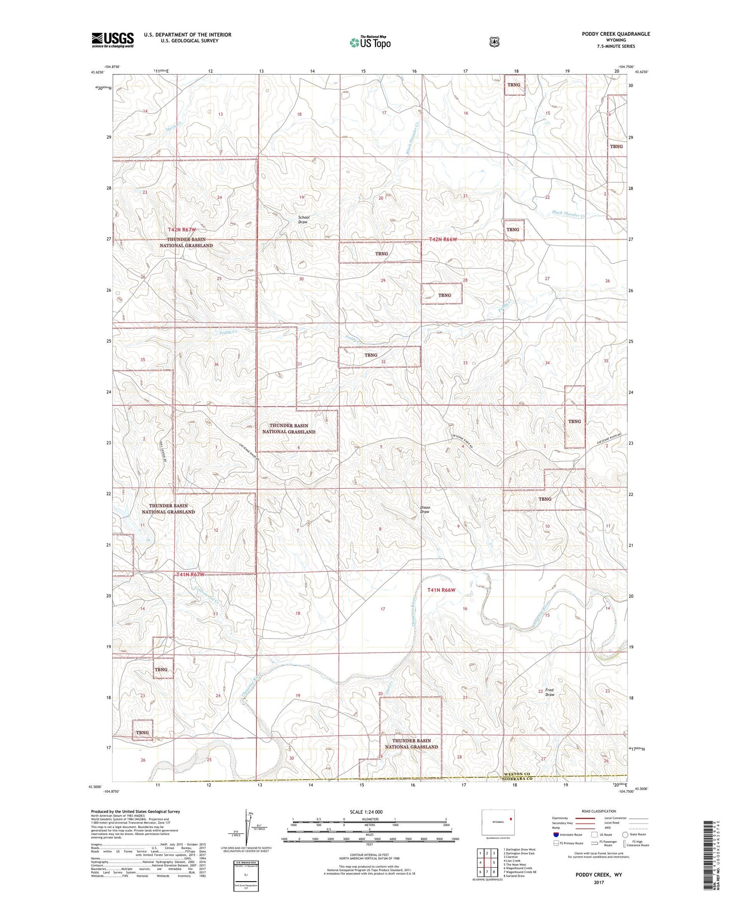 Poddy Creek Wyoming US Topo Map Image