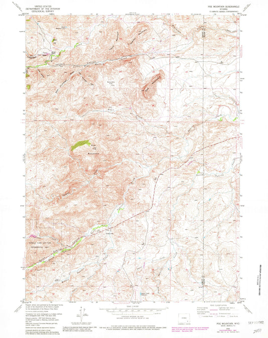 Classic USGS Poe Mountain Wyoming 7.5'x7.5' Topo Map Image