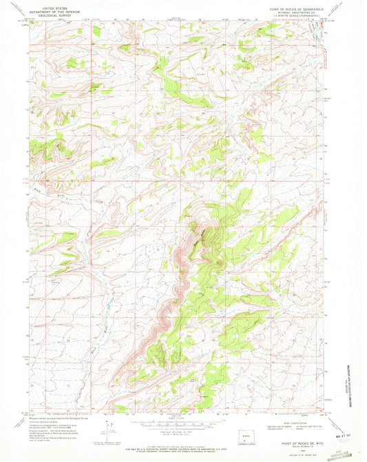 Classic USGS Point of Rocks SE Wyoming 7.5'x7.5' Topo Map Image