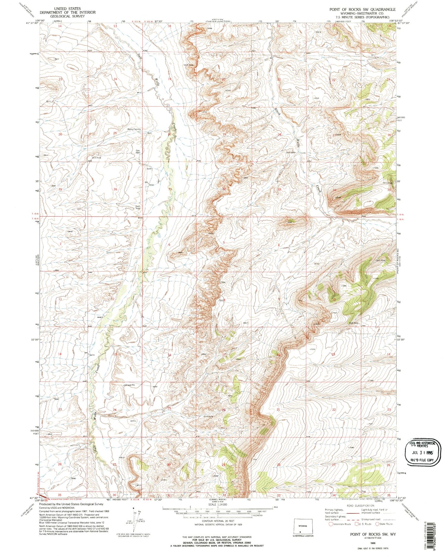 Classic USGS Point of Rocks SW Wyoming 7.5'x7.5' Topo Map Image