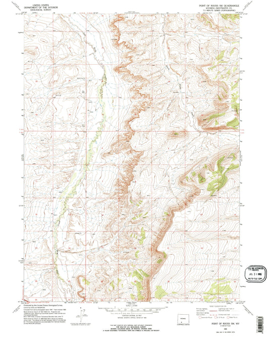 Classic USGS Point of Rocks SW Wyoming 7.5'x7.5' Topo Map Image