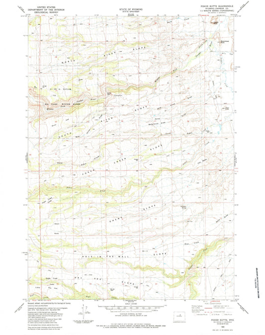 Classic USGS Poker Butte Wyoming 7.5'x7.5' Topo Map Image