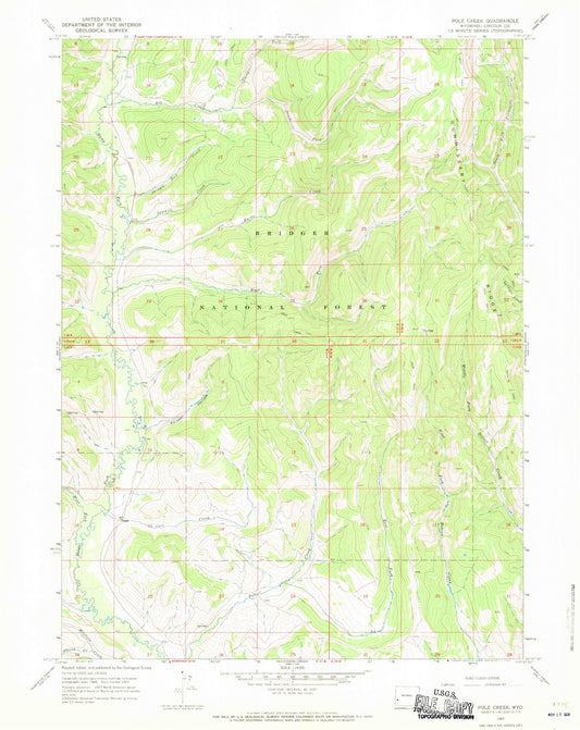 Classic USGS Pole Creek Wyoming 7.5'x7.5' Topo Map Image