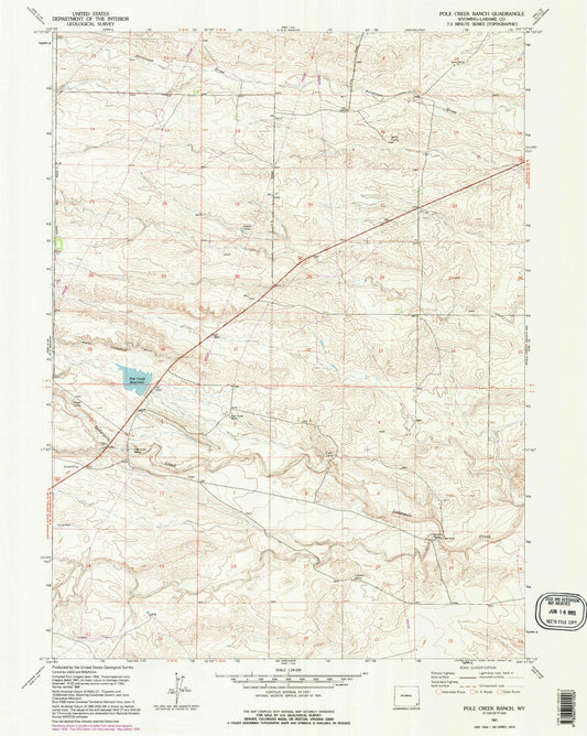 Classic USGS Pole Creek Ranch Wyoming 7.5'x7.5' Topo Map Image