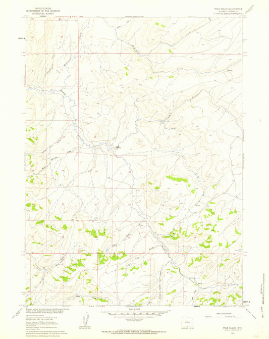 Classic USGS Pole Gulch Wyoming 7.5'x7.5' Topo Map Image
