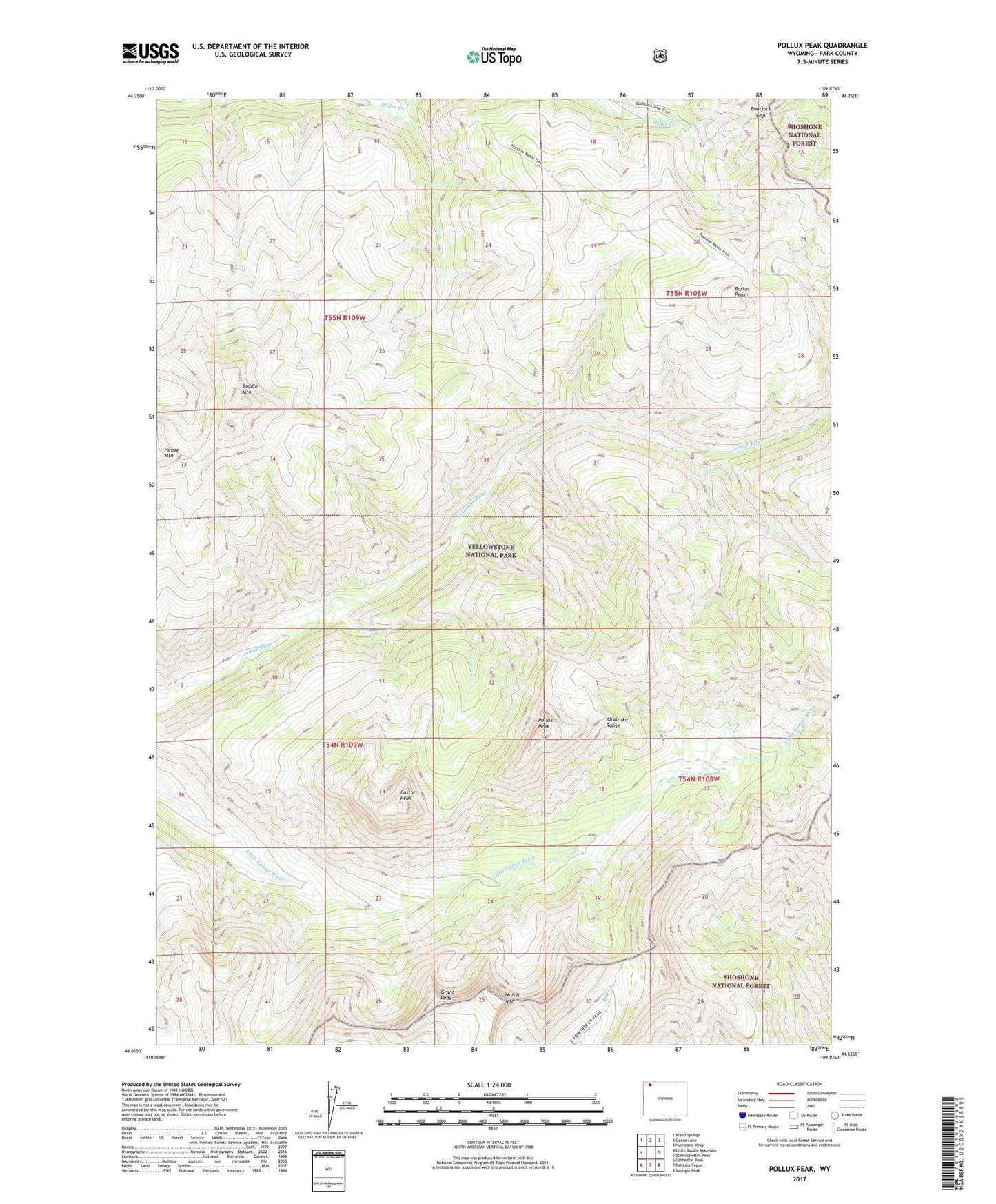 Pollux Peak Wyoming US Topo Map Image