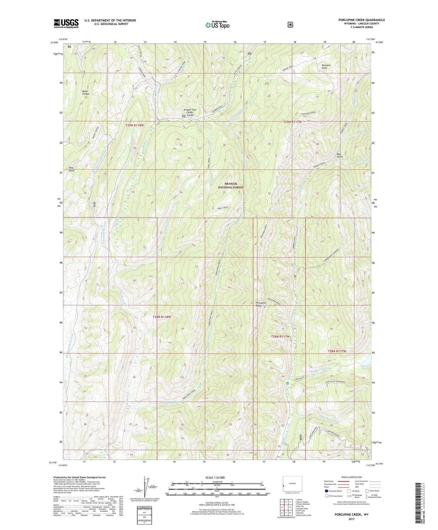 Porcupine Creek Wyoming US Topo Map Image