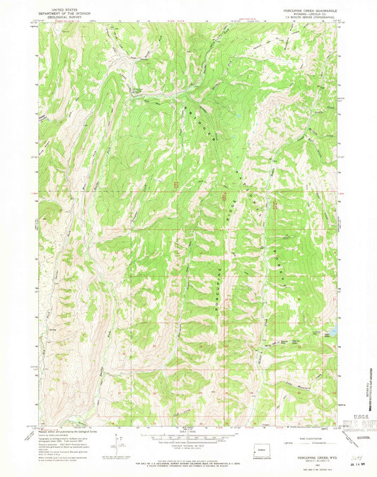Classic USGS Porcupine Creek Wyoming 7.5'x7.5' Topo Map Image