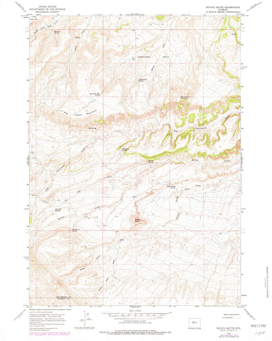 Classic USGS Potato Butte Wyoming 7.5'x7.5' Topo Map Image
