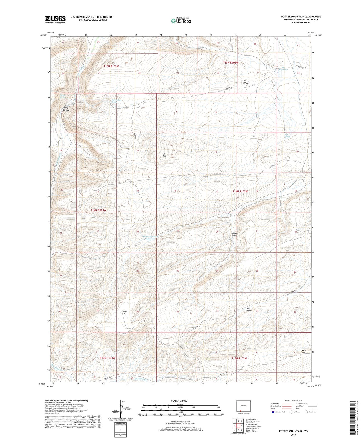 Potter Mountain Wyoming US Topo Map Image