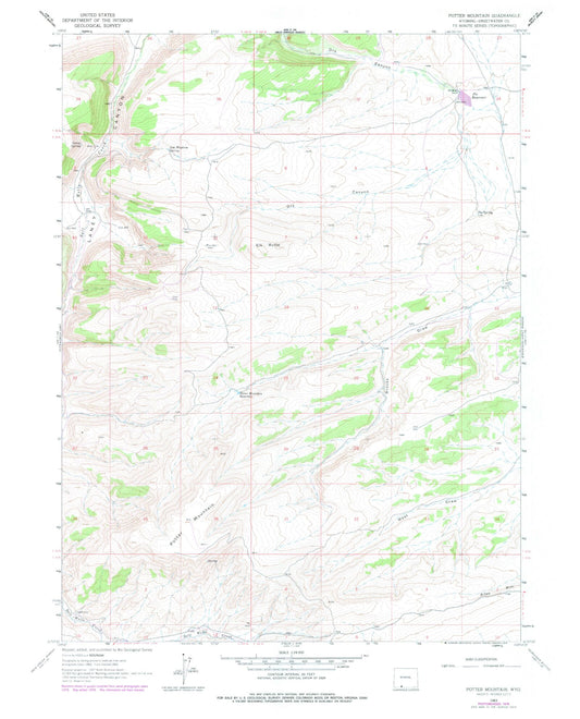 Classic USGS Potter Mountain Wyoming 7.5'x7.5' Topo Map Image