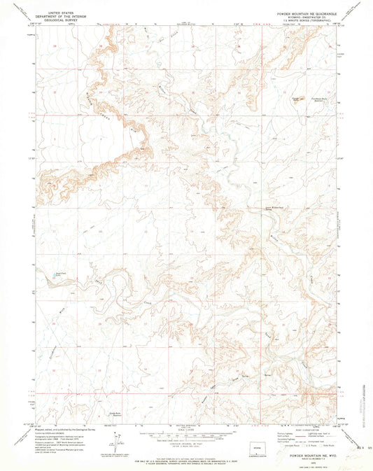 Classic USGS Powder Mountain NE Wyoming 7.5'x7.5' Topo Map Image