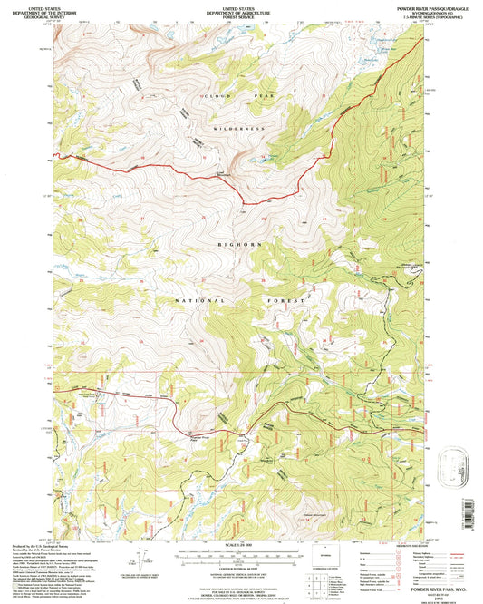 Classic USGS Powder River Pass Wyoming 7.5'x7.5' Topo Map Image