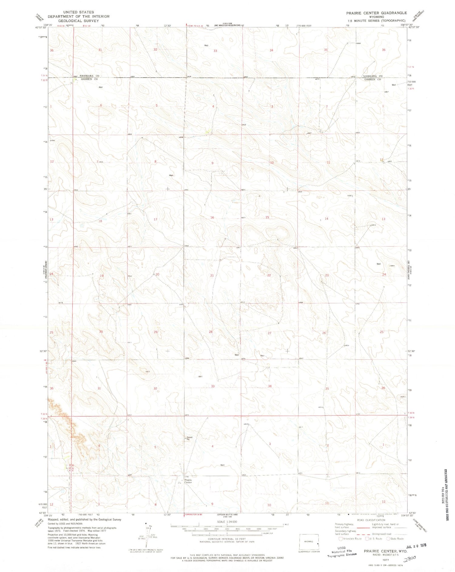 Classic USGS Prairie Center Wyoming 7.5'x7.5' Topo Map Image