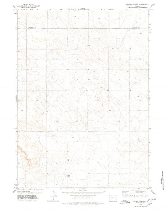 Classic USGS Prairie Center Wyoming 7.5'x7.5' Topo Map Image