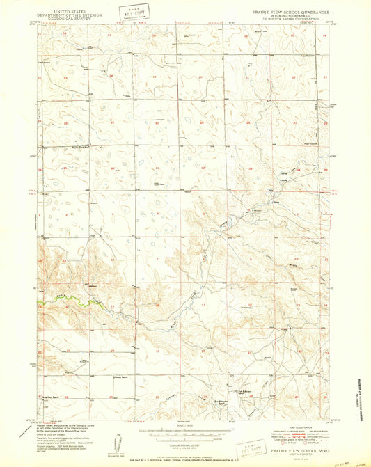 Classic USGS Prairie View School Wyoming 7.5'x7.5' Topo Map Image
