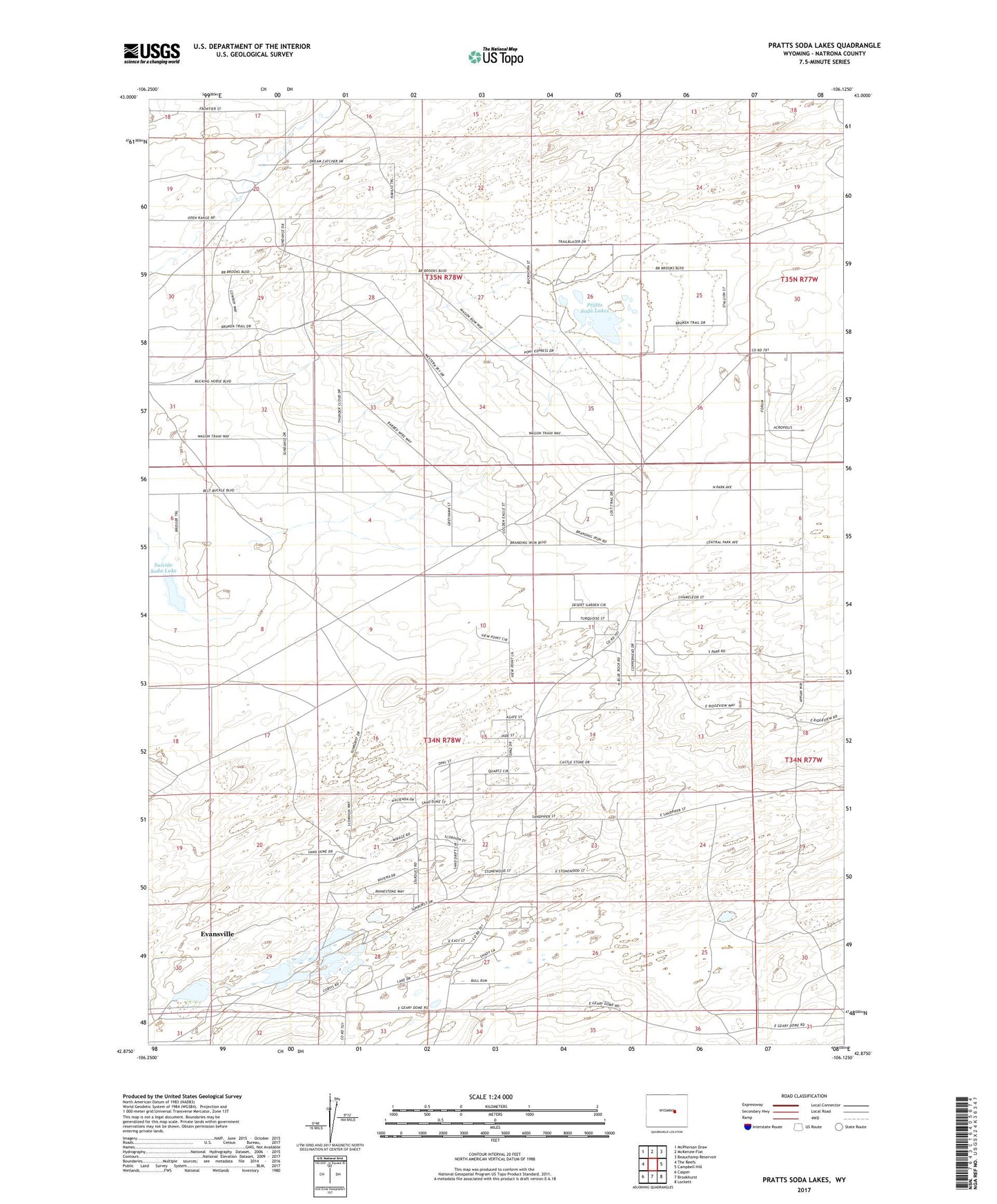 Pratts Soda Lakes Wyoming US Topo Map Image