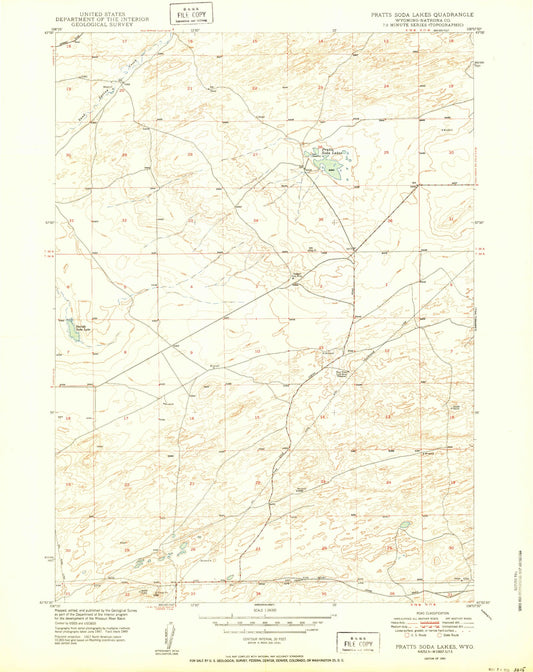 Classic USGS Pratts Soda Lakes Wyoming 7.5'x7.5' Topo Map Image
