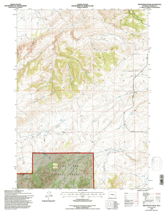 Classic USGS Protsmans Knob Wyoming 7.5'x7.5' Topo Map Image