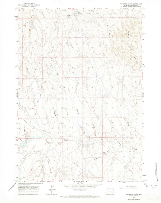 Classic USGS Provence Ranch Wyoming 7.5'x7.5' Topo Map Image