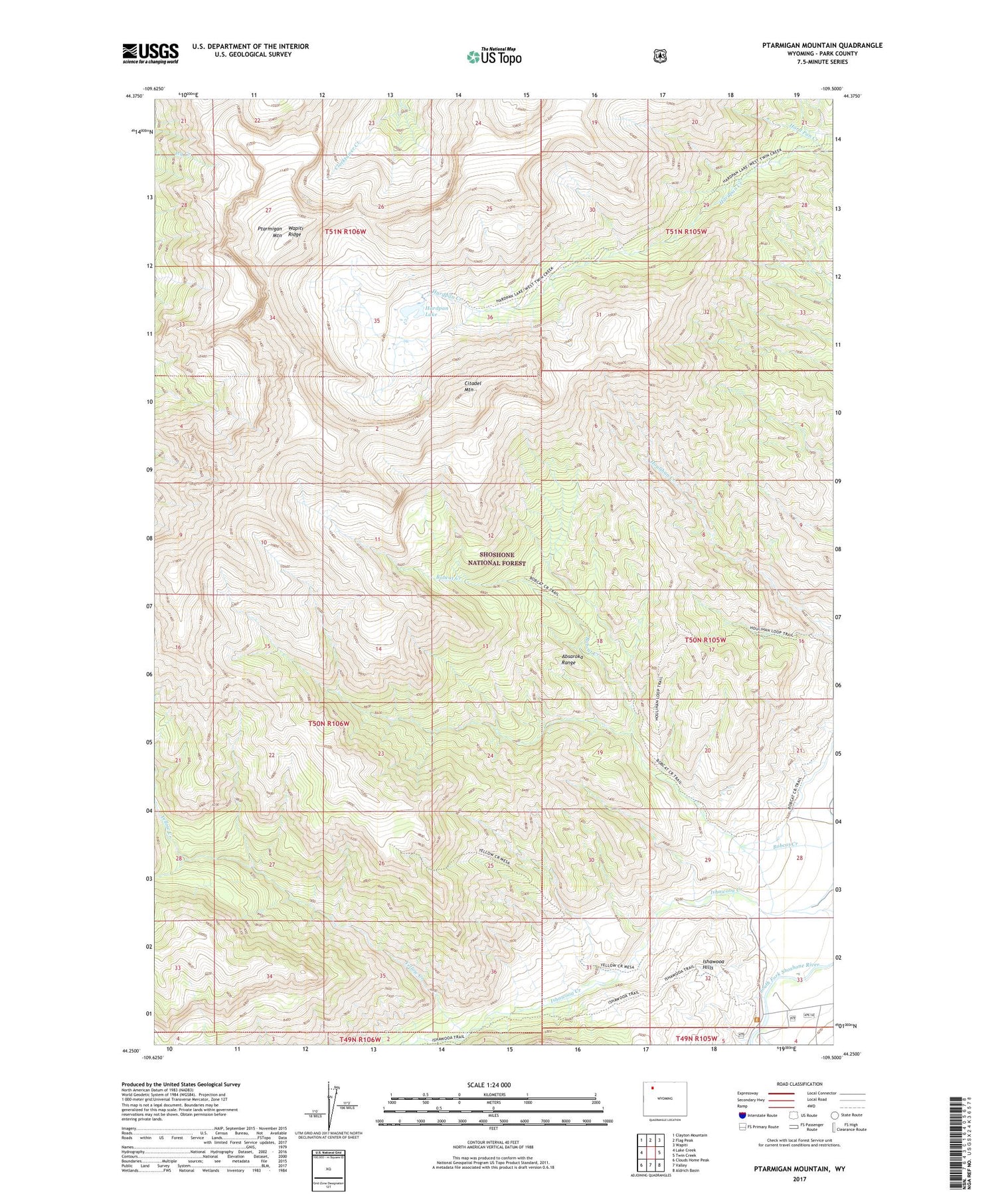 Ptarmigan Mountain Wyoming US Topo Map Image