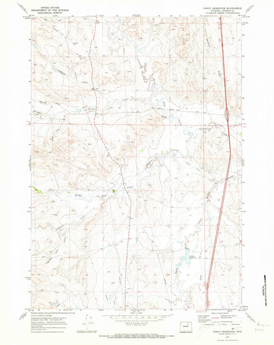 Classic USGS Purdy Reservoir Wyoming 7.5'x7.5' Topo Map Image