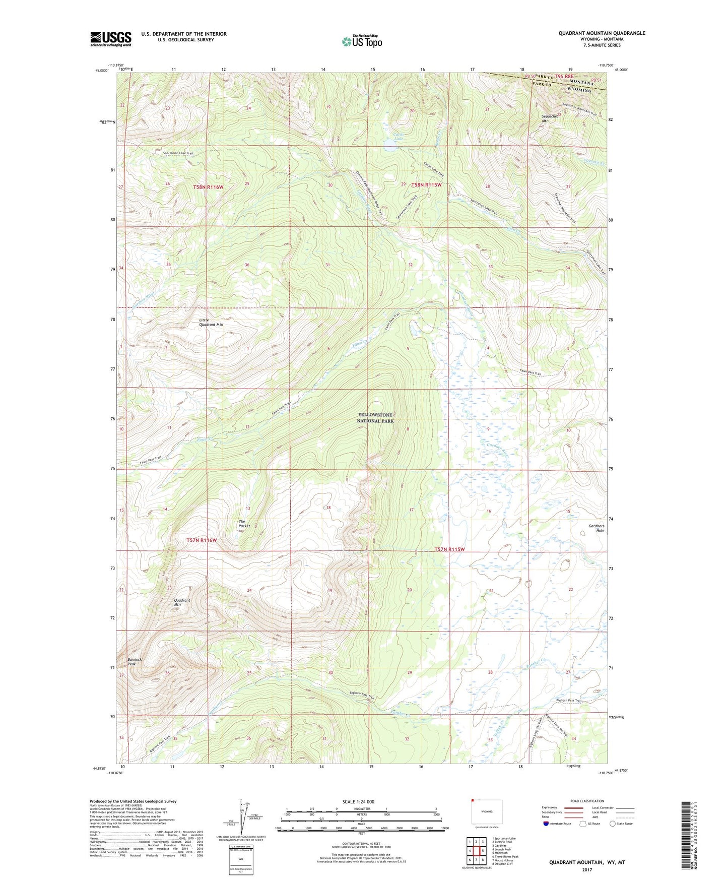 Quadrant Mountain Wyoming US Topo Map Image