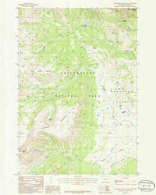 Classic USGS Quadrant Mountain Wyoming 7.5'x7.5' Topo Map Image