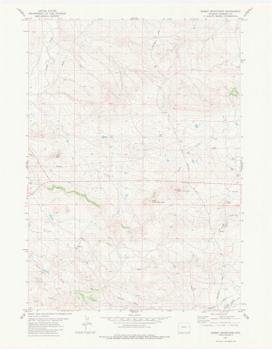 Classic USGS Rabbit Mountains Wyoming 7.5'x7.5' Topo Map Image