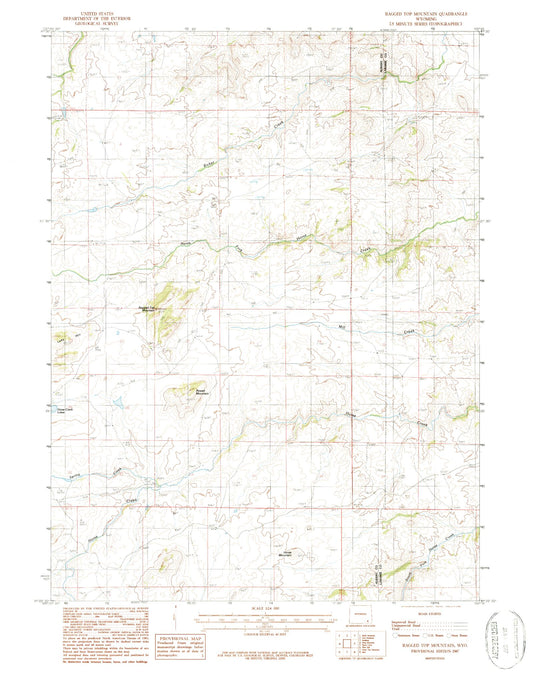 Classic USGS Ragged Top Mountain Wyoming 7.5'x7.5' Topo Map Image