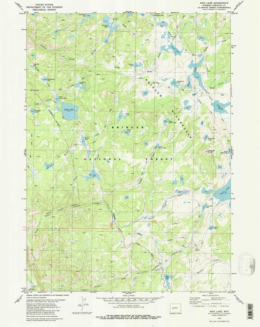 USGS Classic Raid Lake Wyoming 7.5'x7.5' Topo Map Image