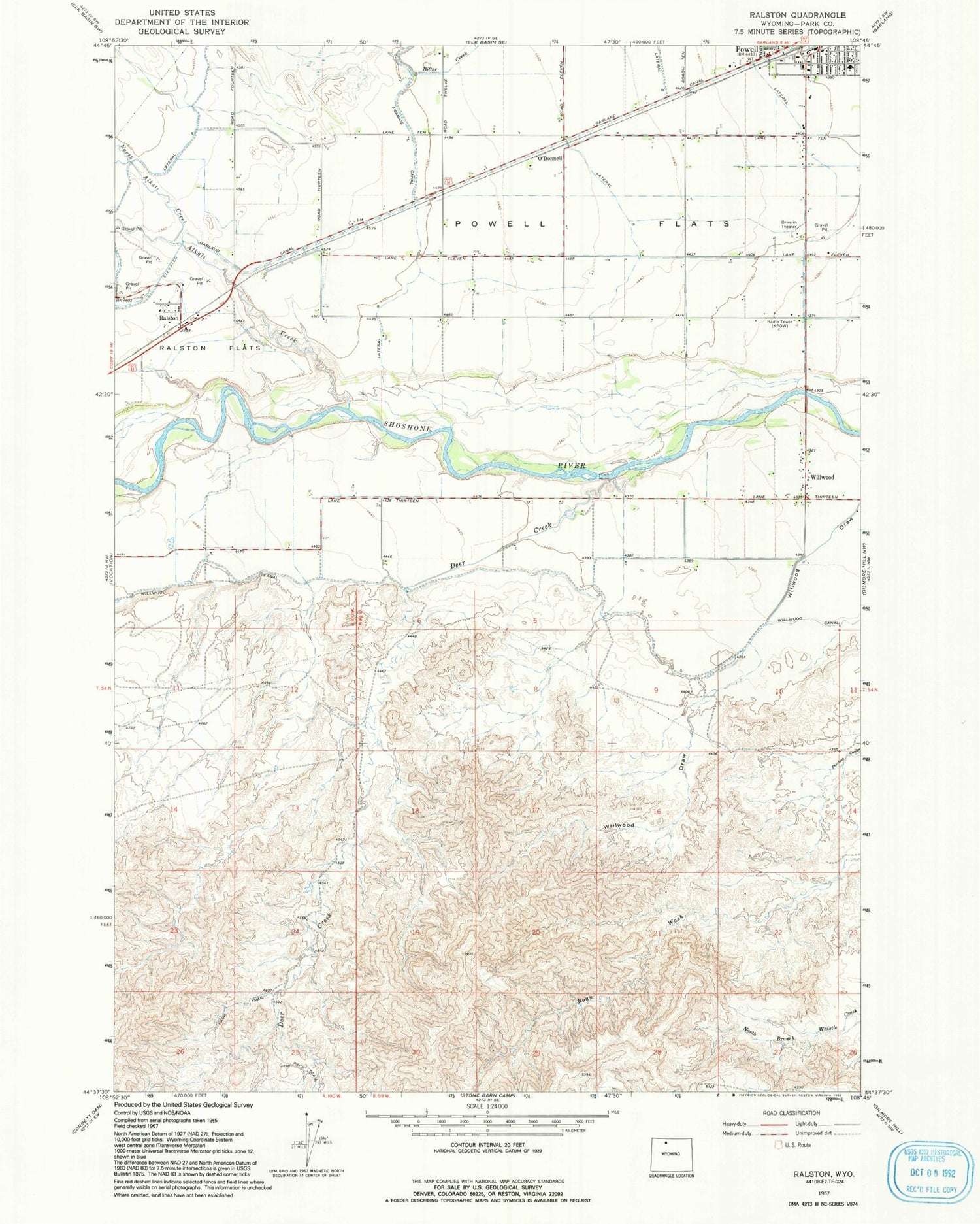 Classic USGS Ralston Wyoming 7.5'x7.5' Topo Map Image