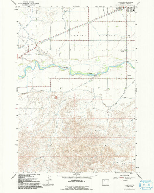 Classic USGS Ralston Wyoming 7.5'x7.5' Topo Map Image
