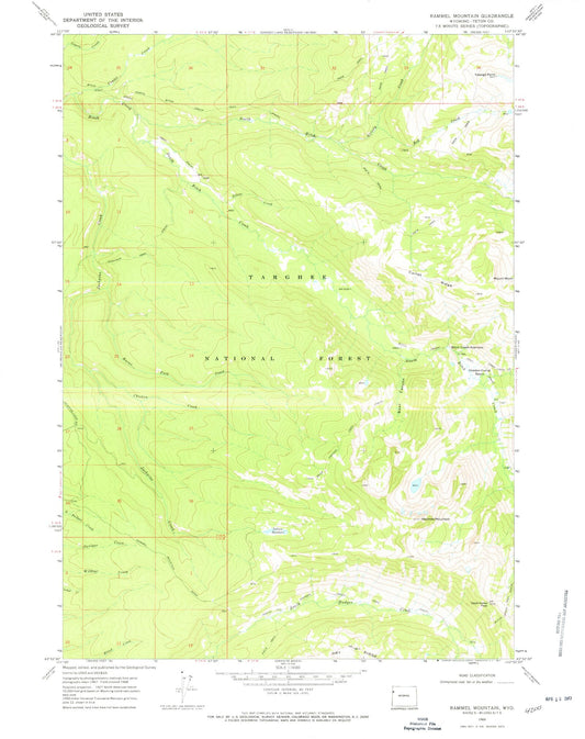 Classic USGS Rammell Mountain Wyoming 7.5'x7.5' Topo Map Image