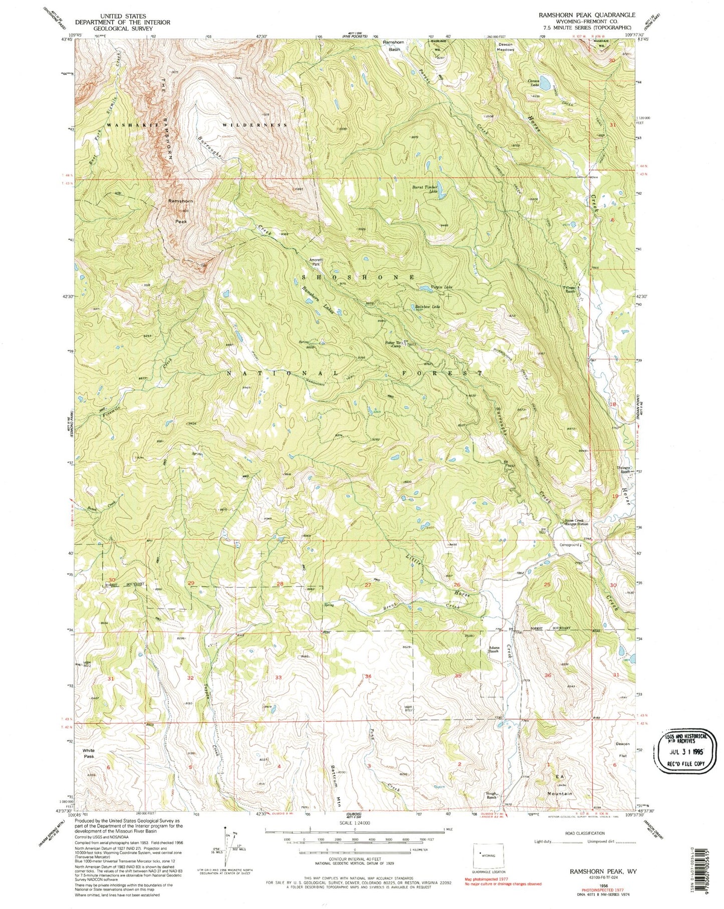 Classic USGS Ramshorn Peak Wyoming 7.5'x7.5' Topo Map Image