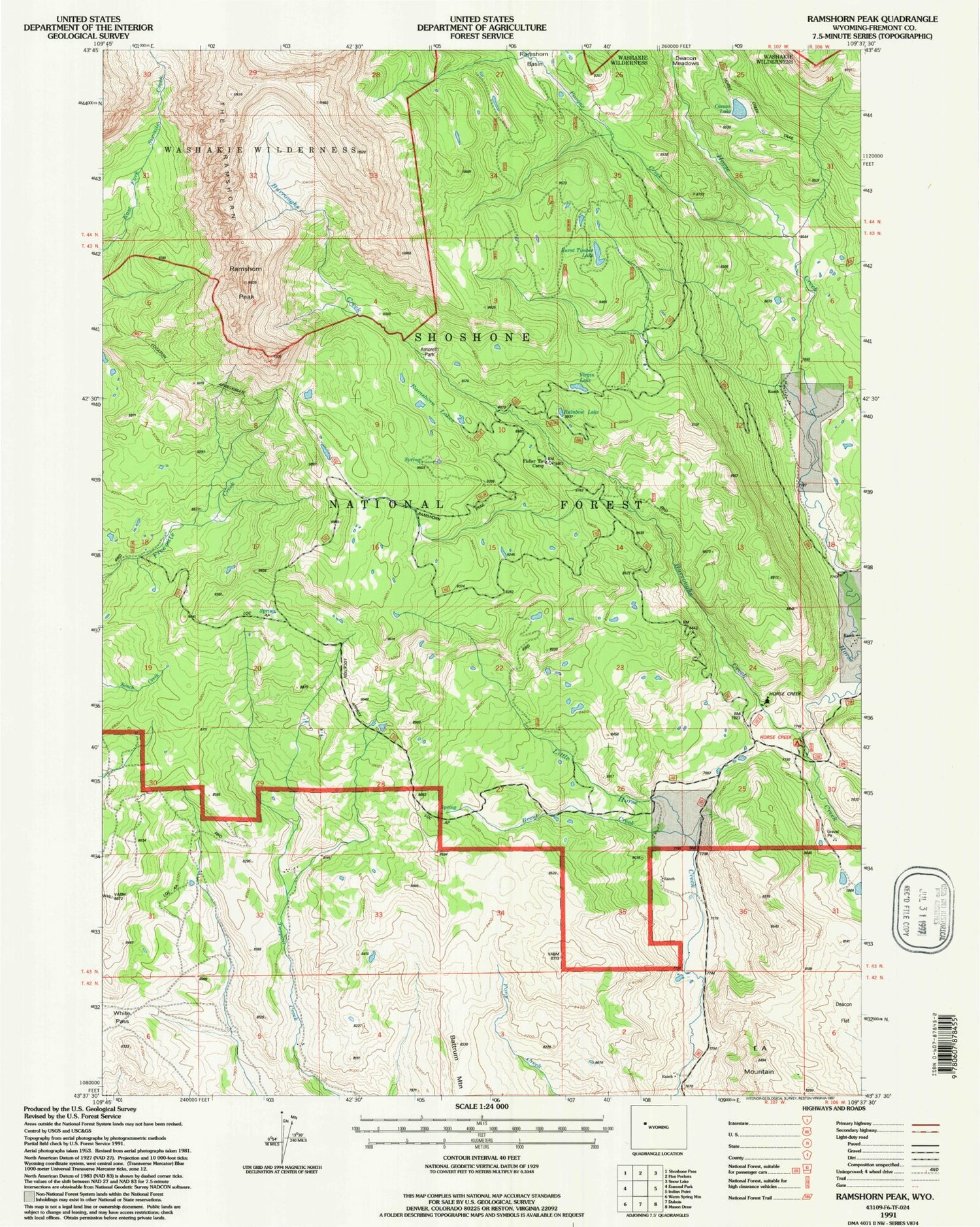 Classic USGS Ramshorn Peak Wyoming 7.5'x7.5' Topo Map Image