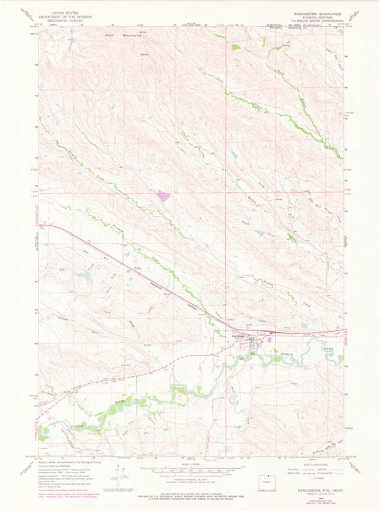 Classic USGS Ranchester Wyoming 7.5'x7.5' Topo Map Image