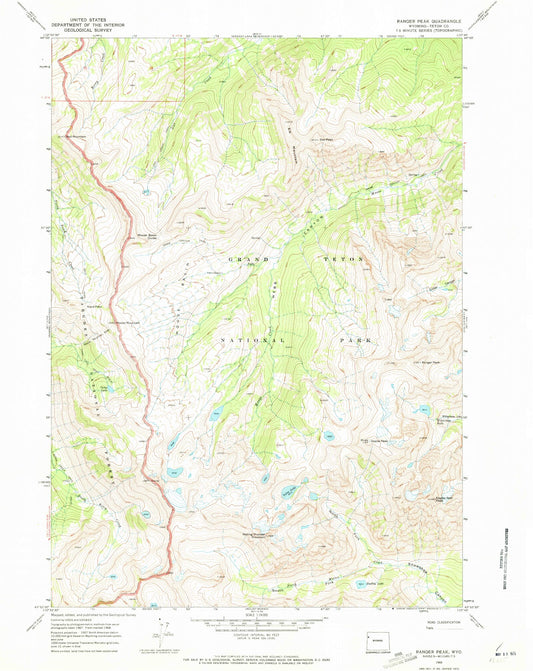 Classic USGS Ranger Peak Wyoming 7.5'x7.5' Topo Map Image