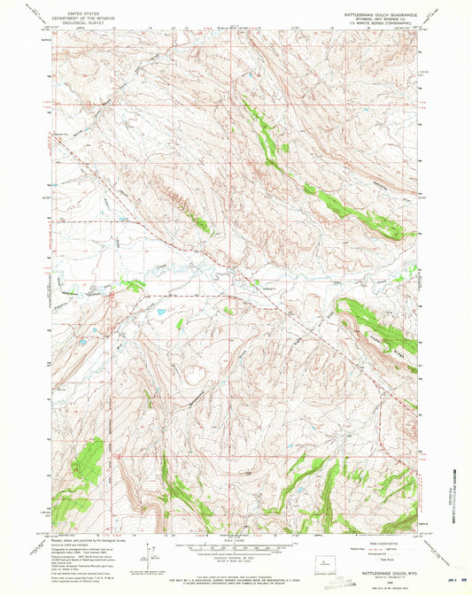Classic USGS Rattlesnake Gulch Wyoming 7.5'x7.5' Topo Map Image