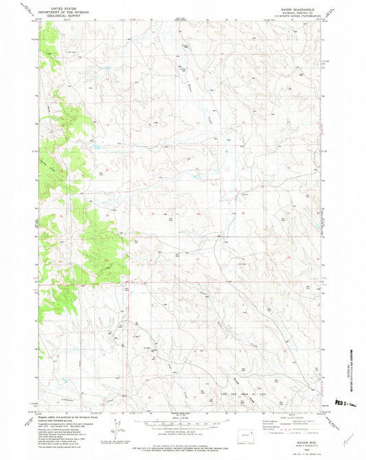 Classic USGS Raven Wyoming 7.5'x7.5' Topo Map Image