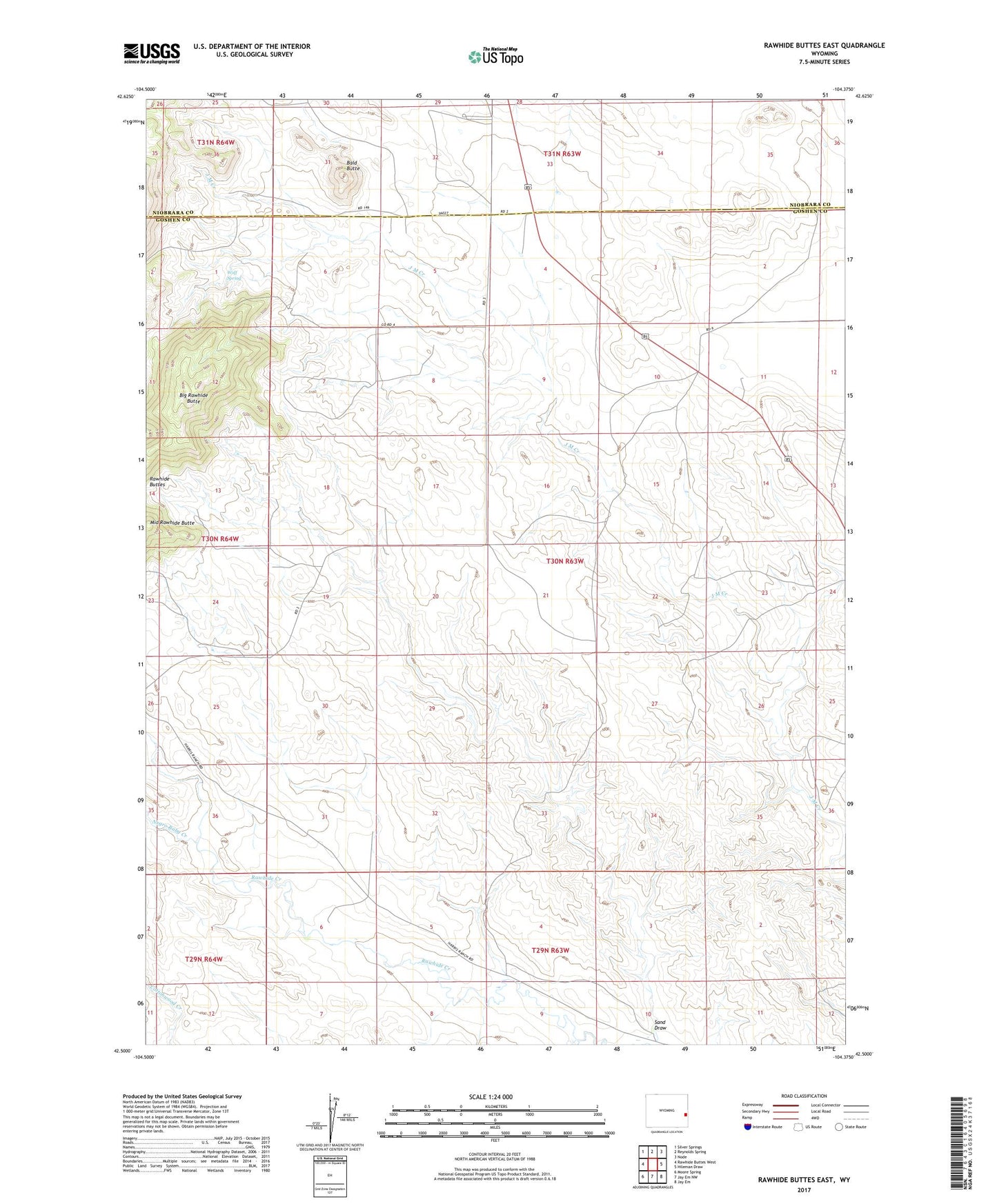 Rawhide Buttes East Wyoming US Topo Map Image