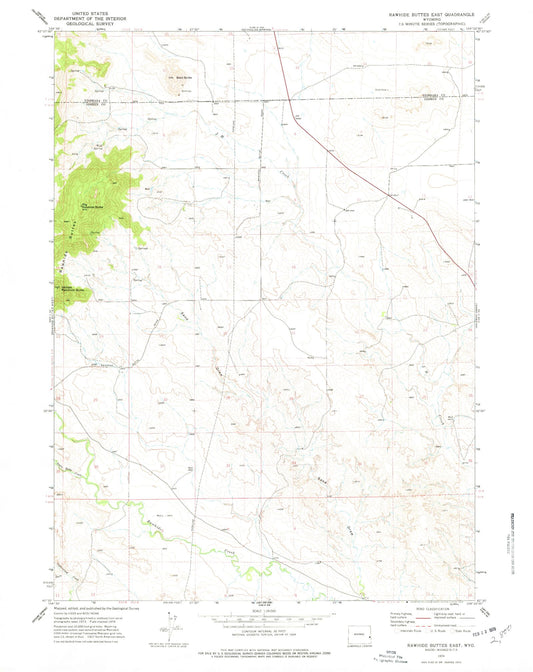 Classic USGS Rawhide Buttes East Wyoming 7.5'x7.5' Topo Map Image