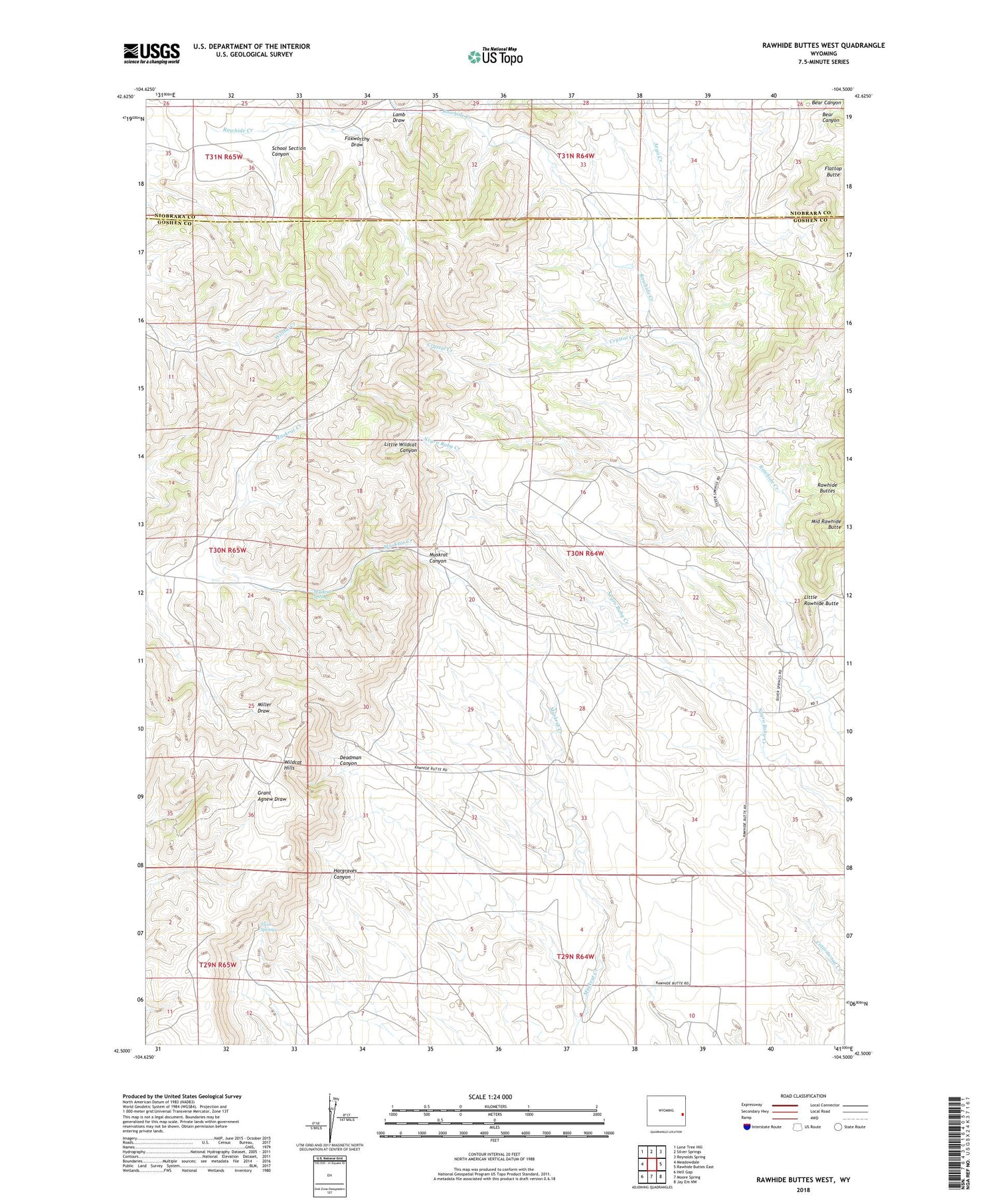 Rawhide Buttes West Wyoming US Topo Map Image