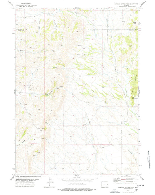 Classic USGS Rawhide Buttes West Wyoming 7.5'x7.5' Topo Map Image